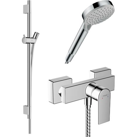 Pack mitigeur douche mécanique HANSGROHE Vernis Shape + Barre Unica S Puro + flexible + Pommeau Vernis Blend Vario chromé