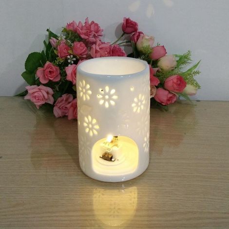 Quemadores de aceites esenciales de cerámica, lámpara de fragancia de cerámica, calentador de fragancia con luz nocturna para decoración del hogar, oficina y yoga. Regalos. (1/4)