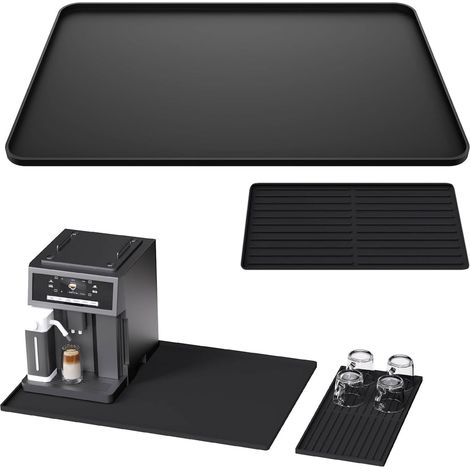 Tapis d'égouttement en silicone pour machine à café - 40 x 60 cm - Avec 19 x 40 cm - Résistant à la chaleur - Antidérapant - Tapis en silicone 2 en 1 pour machine à café (noir) (1/5)