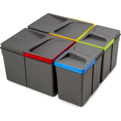 emuca kit de contenedores de reciclaje para cajón de cocina recycle altura 216mm, 2x12litros, 2x6litros, plástico gris antracita (1/5)