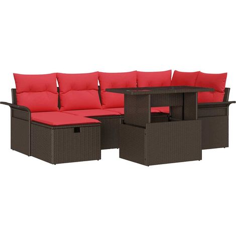 Set Divano da Giardino con cuscino 7 pcs Marrone Poly Rattan vidaXL