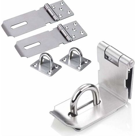 Cadenas Loquet de Porte Cadenas en Acier Inoxydable Moraillon Cadenas Verrou Porte Chambre Hasp Fermoir Verrou de Porte de Portail Verrou pour Portes Armoire Tiroir Placard-Argent,,2Pcs (1/5)