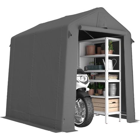 Tente de garage 2,3 x 1,9 m – Tente de stockage déperlante avec porte enroulable à fermeture éclair, ventilation et toit à deux pentes – Gris foncé