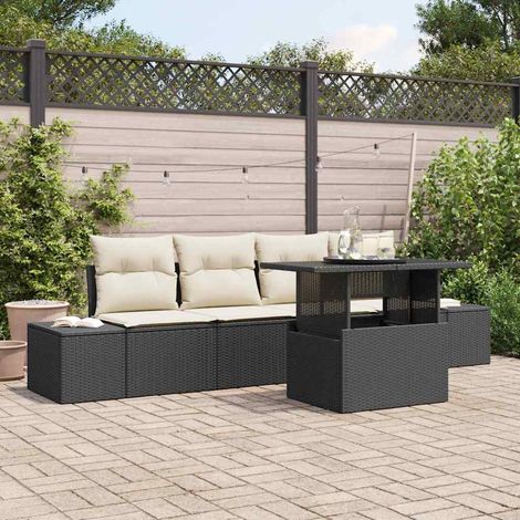 Garten-Sofa-Set mit Kissen mit Speicher 5 pcs Schwarz und Creme