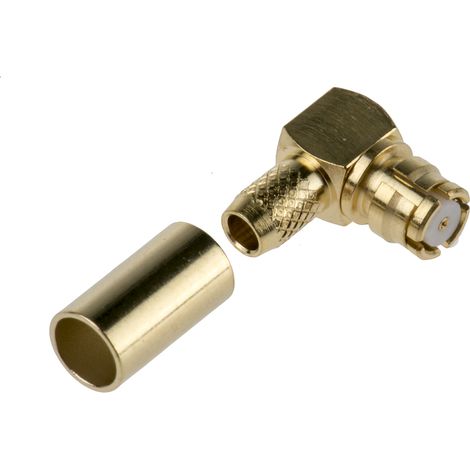 Connecteur coaxial RS PRO Femelle à angle droit, raccordement Sertissage (extérieur), soudure (intérieur) 50O Montage ( Prix pour 1 )