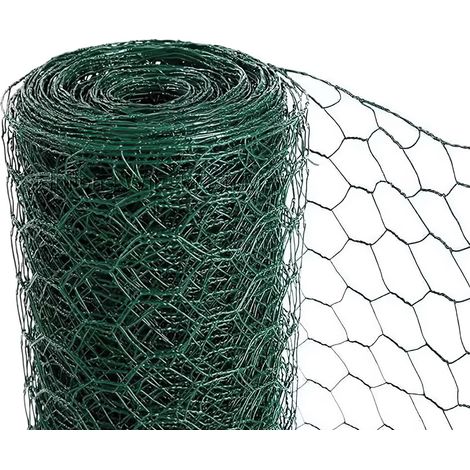 Wolketon Rete metallica per polli 0,5x10 m in Zincato, Filo esagonale per recinzione lepre, Rete metallica, Verde