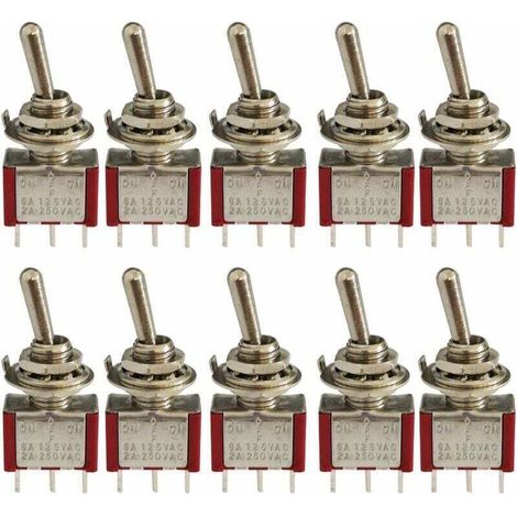 10 Pcs Mini Rocker Switch, AC 125V 6A / 250V 2A 3 Pin SPDT ON-OFF-ON 3 Pin 3 Position SPDT Self-Locking Rocker Switch for Auto Parts Red, (1/4)