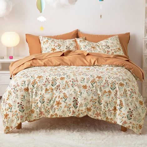 Bettwäsche-Set 200x200cm 3tlg Blumen Design Mikrofaser Öko-Tex