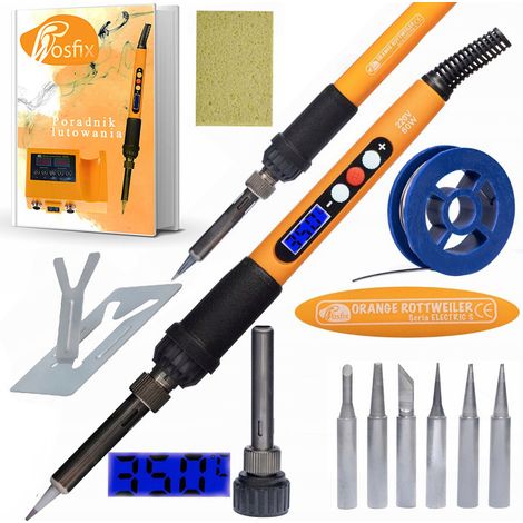 Set Soldador de precisión 11en1 con display Rosfix Naranja Rottweiler OR60W Eléctrico Serie S (Soldador, 6 puntas, esponja, estaño y soporte) (1/5)