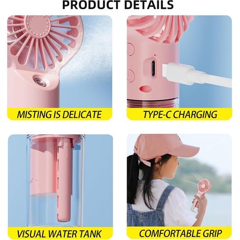 Set di 3 ventilatori nebulizzatori ricaricabili USB nei colori nero, rosa e bianco 4 modalità silenziose mini condizionatore d'aria da tavolo senza fili e umidificatore portatile (1/5)