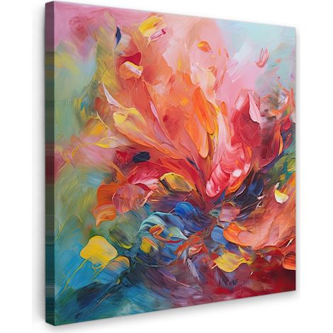 TABLEAU SUR TOILE Peinture à l'huile - Art - Abstrait - Coloré Tableau Chambre Adulte 90x90 cm