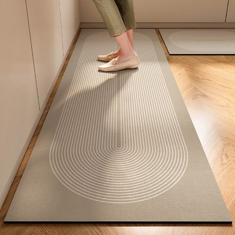Tapis de sol en terre de diatomée pour cuisine – Absorbant eau & huile, antidérapant, style wabi-sabi, motif ovale 60 x 90 cm – 1 pièce-lsw