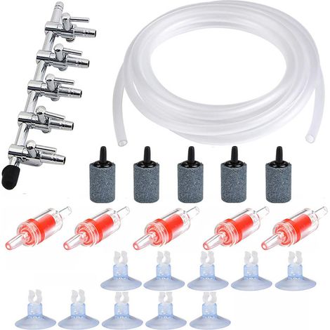 Kit Accessoires de Pompe à Air pour Aquarium avec Répartiteur en Métal 5 Voies Diffuseurs à Air Clapets Anti-Retour Ventouses et Tuyau (1/5)