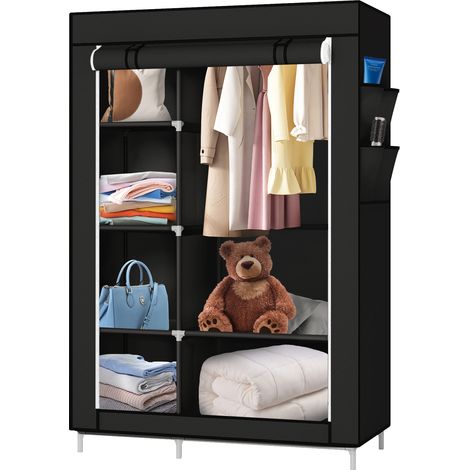 Armoire de Rangement Penderie en Tissu intissé avec Fermeture à Glissière en Tissu Intissé 105x45x170cm-noir (1/5)