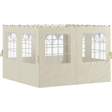 Parois latérales de remplacement pour pergola 3x3m avec protection UV, fenêtres transparentes et rideaux réglables, couleur crème (1/5)