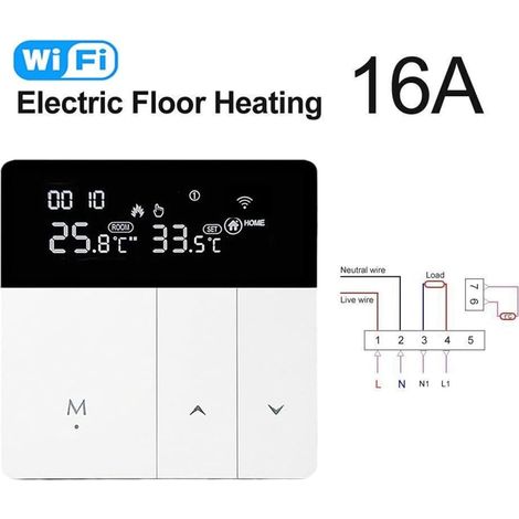 Smart WiFi Thermostat mit App für elektrische Fußbodenheizung, digitaler Regler, 16A elektrische Heizung mit WIFI (inkl. 3m Sensorkabel), Fernbedienung, für Tuya, Smart Life App, kompatibel mit Multip (1/5)