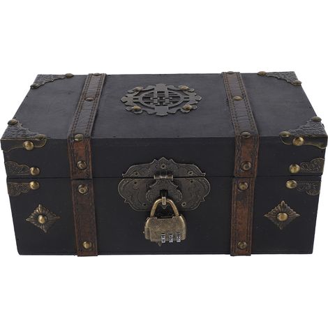 Coffret de rangement en bois rétro, boîte à bijoux vintage artisanale décorative pour bijoux, documents et livres. (1/5)