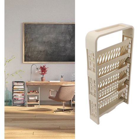 Étagère de bureau à 6 niveaux, grande capacité, épaisse et multicouche étagère latérale pour bureau de classe étagère de rangement multifonctionnelle sur pied étagère ultra-mince et compacte blanc (1/5)