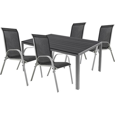 5tlg Gartenmöbel Set Alu Non-Wood 180x90cm + 4 Stapelstuhl-M726836+4xMMC330886 (1/4)