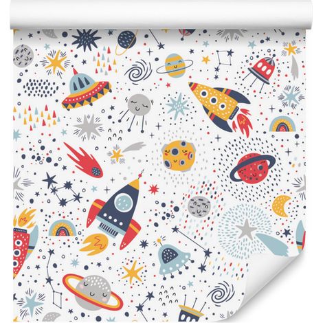 Papel pintado de naves espaciales y planetas para salón y dormitorio, 50x1000 cm. (1/5)