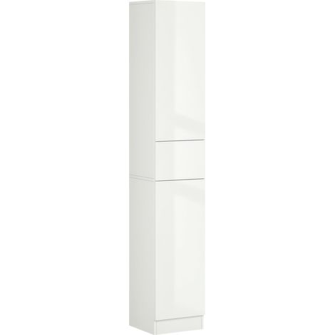Colonne de salle de bain avec 1 tiroir et 5 étagères ouvertes, meuble de salle de bain de style moderne, 30 x 28 x 170 cm, blanc (1/5)
