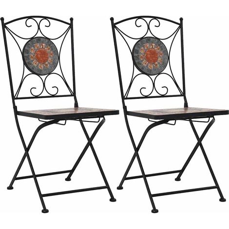 vidaXL Chaises de bistrot mosaïque 2 pcs Orange et gris (1/5)
