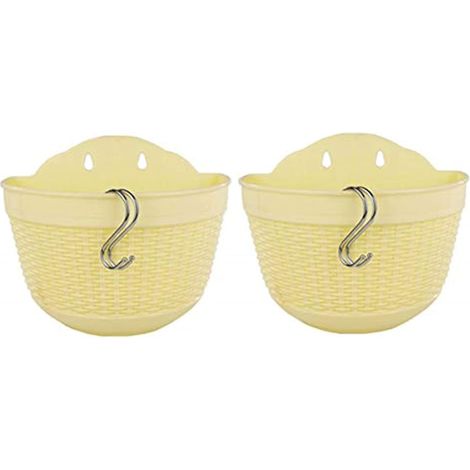 Lot de 2 pots de fleurs muraux semi-circulaires suspendus en plastique avec crochet pour clôture, balcon, terrasse (21 cm, jaune) (1/5)