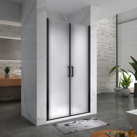 Porte de douche H. 180 cm, l. 89-92 cm, verre opaque 6 mm anticalcaire - KAYA-BLACK