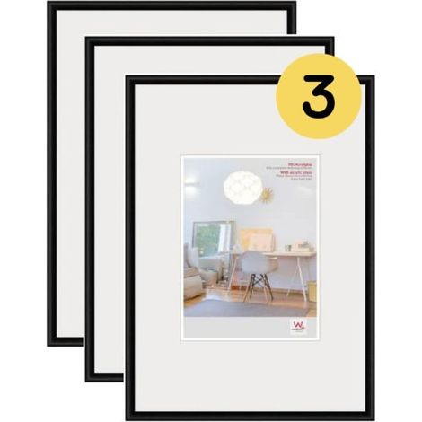 Cadre photo noir 29,7 x 42 cm (DIN A3) avec verre d’art 3 pack, cadre en plastique (1/5)
