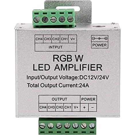 Amplificateur RGBW en aluminium à 4 canaux - Répéteur de signal de données PWM DC12 V/DC24 V pour contrôleur RVB / RVBBW (1/5)