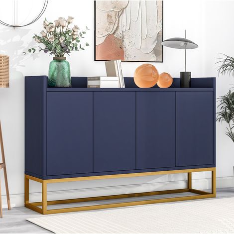 Sideboard aus Spanplatte in Marineblau, 120x30x80 cm, 4 Türen, MDF-Platte, 2 verstellbare Einlegeböden, Metallrahmen (1/5)