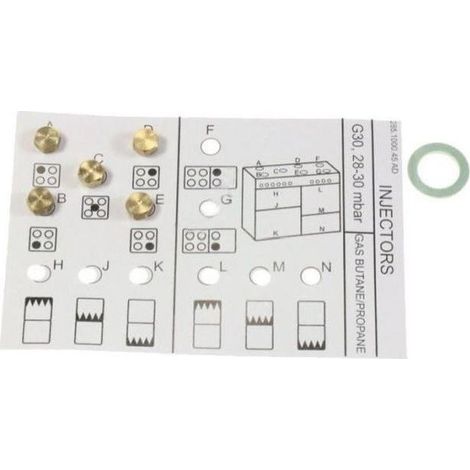 Beko – Kit injecteurs gaz butane pour cuisinière – Compatible modèles 4431930003 et GM15121DX – Conversion facile pour gaz butane
