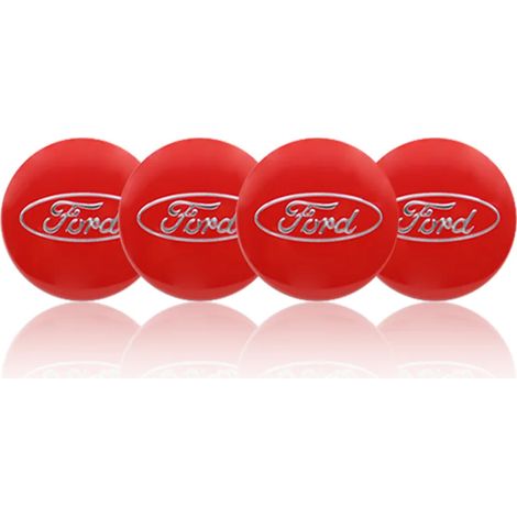 (Autocollant rouge de 60 mm) - Lot de 4 autocollants pour jantes de voiture, cache-moyeu, emblème, autocollant, compatibles avec Focus, Fiesta, Ranger, Mondeo, S-MAX, Kuga et Mustang. (1/5)
