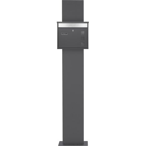 ECD Germany Boîte aux Lettres sur Pied, Anthracite-Argent, 36x11,5x31,5 cm, Acier Inox, Mailbox avec Plaque Nominative, Design Poteau, 2 Clés, Support Anthracite, 170 cm, Matériel de Montage Inclus