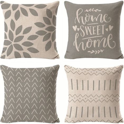 45 x 45 cm große Kissenbezüge, 4er-Set 18 x 18 cm große graue quadratische Kissenbezüge, 4er-Set, für Außenbereich, Terrasse, Garten, Wohnzimmer, Sofa, rustikale Einrichtung. (1/4)