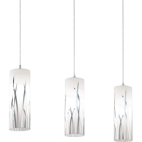 Eglo Rivato Lampadario a Sospensione a 3 Luci, Attacco E27. in Acciaio e Vetro con Decorazione Cromata, Bianco (1/4)