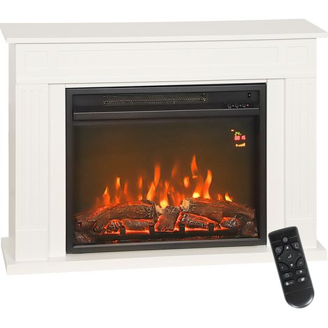 Cheminée électrique cadre 3D, 5 luminosités, silencieuse 2000 W, thermostat, chauffage réglable, minuterie, télécommande, 30 m², blanc. (1/5)