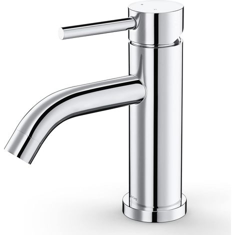 et - et de salle de bain en acier inoxydable chromé, et mélangeur d'eau chaude et froide en acier inoxydable, facile à installer (hauteur 18,5 cm  longueur 19,3 cm) (1/5)