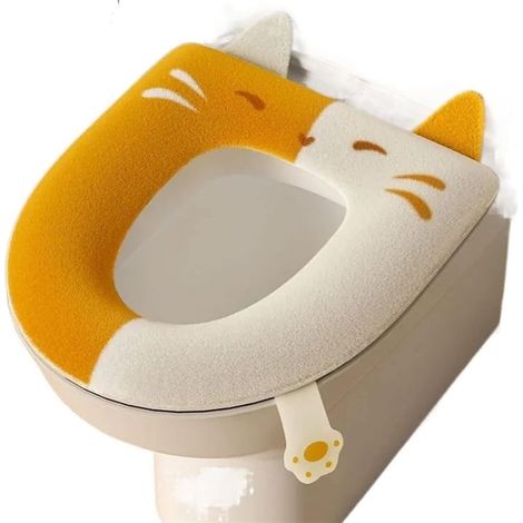 Housse de siège de toilette à motifs, coussin de siège de toilette en peluche, tapis de toilette universel haut de gamme quatre saisons, doux et hypoallergénique (Couleur : Jaune) (1/3)