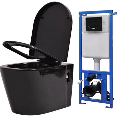 Toilette suspendue au mur Pack WC suspendu - avec réservoir caché Céramique Noir BV357022 - BonneVie (1/5)