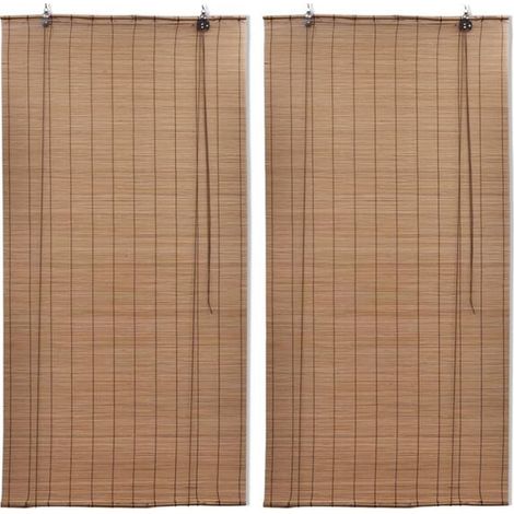 Store enrouleur en bambou, 2 pièces, 80x160 cm, marron. (1/5)