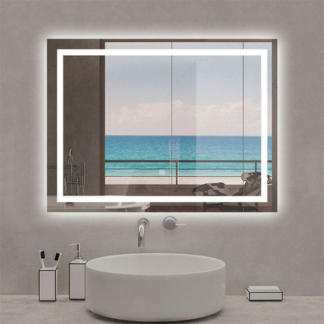 Biubiubath Illuminated Bathroom Mirror with 3 LED Lights 800x600mm Smart Mirror with Touch Sensor Control+Demister (1/5)