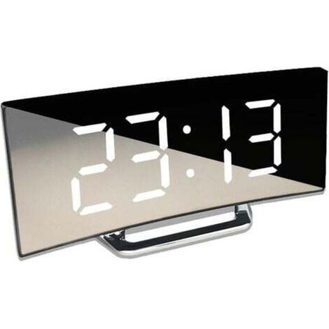 Réveil numérique Horloge électronique incurvée Grand écran LED Horloge Miroir Horloge Réveil silencieux