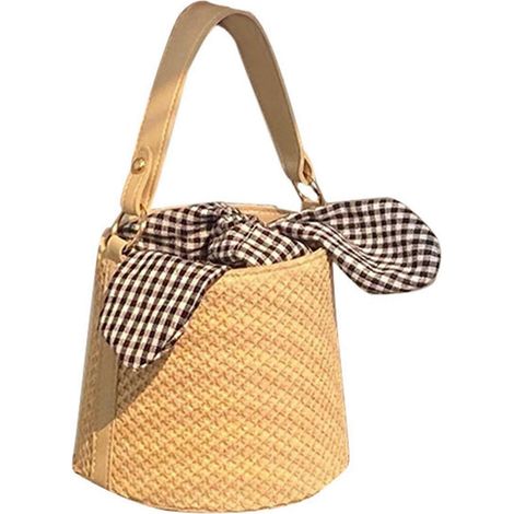 Bolso de paja tipo cubo para mujer, elegante bolso de mano de paja tejido a mano, bolso de gran capacidad, bolso informal tipo cubo para ir al trabajo, ir de compras y viajar.