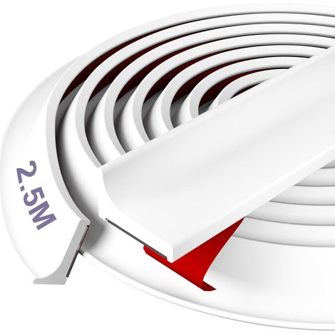 Seuil de Douche Barrage d'eau Silicone - Prime, Facile à Installer, Bloc d'eau de 12 MM, Idéal pour Les Salles de Bains, Les Douches et Les Cuisines, Blanc, 2,5 M (1/5)