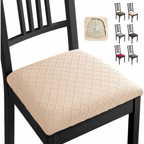 royaluxe - Housse de Chaise 4 Pièces Housse de Coussin de Chaise Housse de Salle à Manger,Démontable Housse Assise Chaise Elastique Jacquard Lavables pour Salle à Mange (Beige, 4 PCS)-B (1/5)