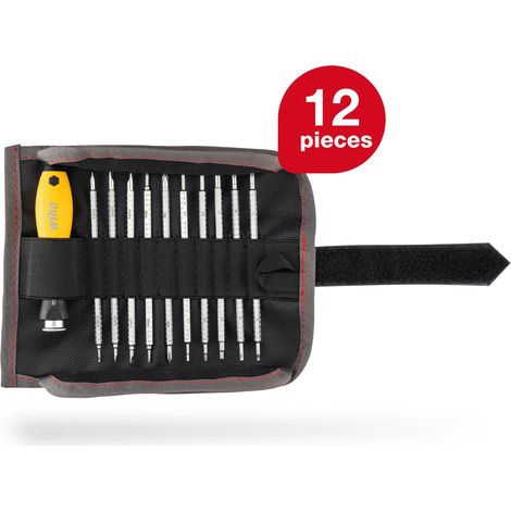 Wiha screwdriver with interchangeable blade set ESD SYSTEM 4 (31499), 12 pcs. for low-lying screws, slotted/cross/TORX/hexagon incl. roll-up bag