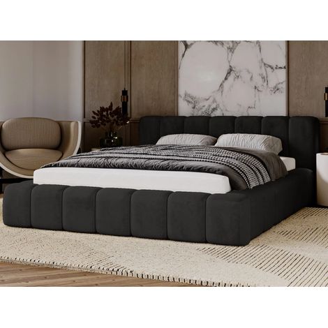 Lit rembourré avec rangement 120x200 velours noir Ibiza (1/5)
