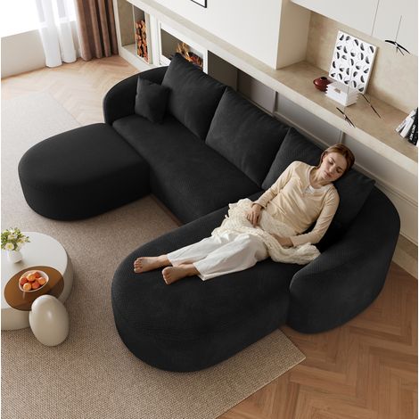 U-förmiges Ecksofa 266 cm schwarz Stoff modular montagefrei (1/5)
