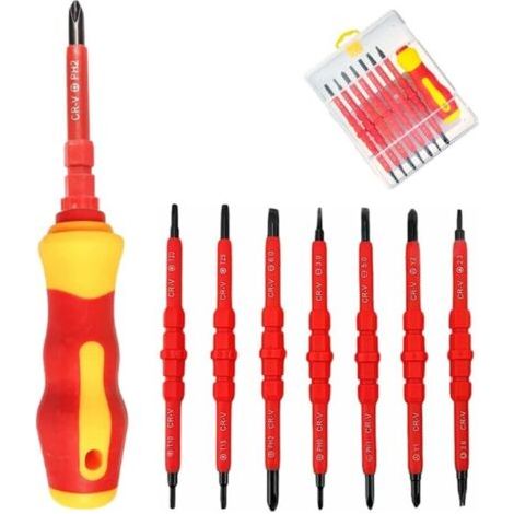 Kit de Tournevis Magnétiques 7 en 1,Tournevis d'électricien Isolé,Tournevis Interchangeable,Tournevis Tête Plats et Cruciplat, avec (1/3)